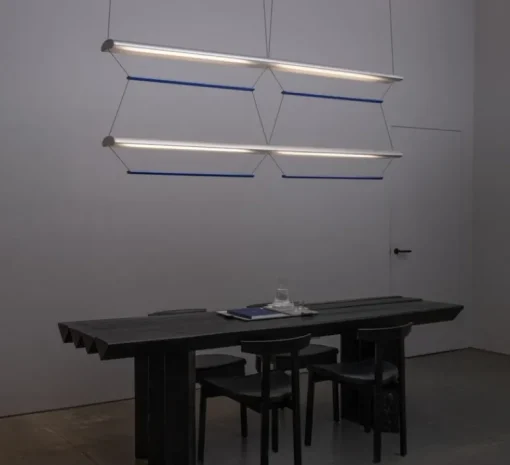 Suspension*A-N-D Suspension, Tier Grid 150, , LED, dim, 2700K, L300cm, H70cm - argent anodisé, bleu saphir
