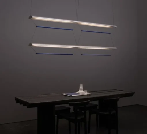 Suspension*A-N-D Suspension, Tier Grid 150, , LED, dim, 2700K, L300cm, H70cm - argent anodisé, bleu saphir