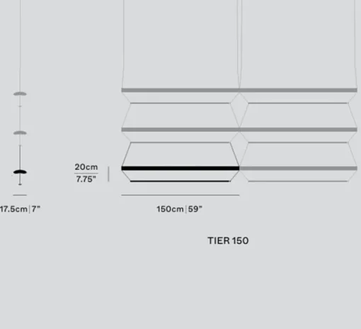 Suspension*A-N-D Suspension, Tier Grid 150, , LED, dim, 2700K, L300cm, H70cm - argent anodisé, bleu saphir