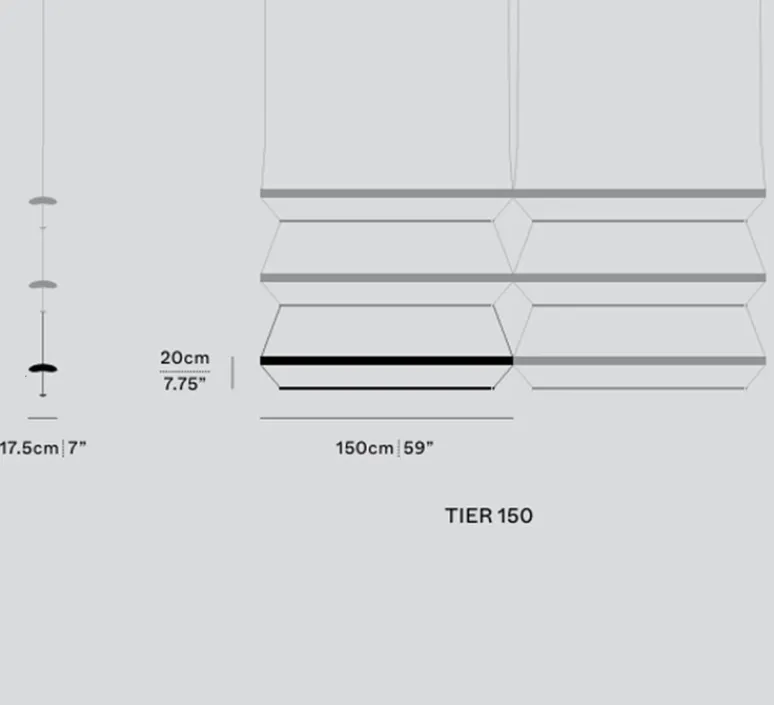 Suspension*A-N-D Suspension, Tier Grid 150, , LED, dim, 2700K, L300cm, H70cm - argent anodisé, bleu saphir