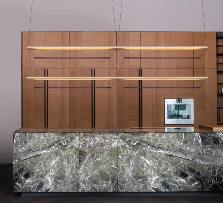 Suspension*A-N-D Suspension, Tier Grid 150, , LED, dim, 2700K, L300cm, H70cm - or anodisé, bleu saphir