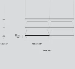 Suspension*A-N-D Suspension, Tier Grid 150, , LED, dim, 2700K, L300cm, H70cm - or anodisé, bleu saphir