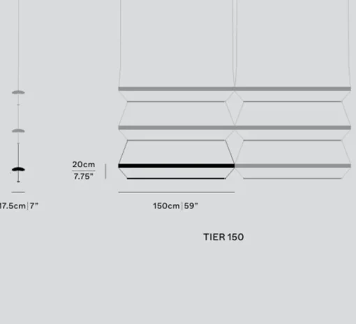 Suspension*A-N-D Suspension, Tier Grid 150, , LED, dim, 2700K, L300cm, H70cm - or anodisé, bleu saphir