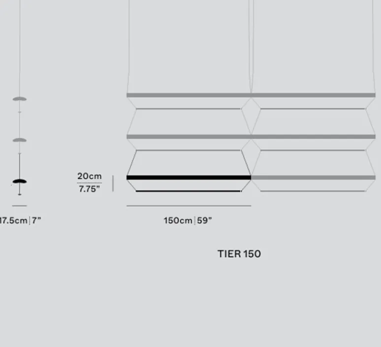 Suspension*A-N-D Suspension, Tier Grid 150, , LED, dim, 2700K, L300cm, H70cm - or anodisé, bleu saphir