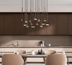 Suspension*Mantra Suspension, Tonic 14 lights, , L90cm, H50cm - transparent, chrome, bronze et cuivre