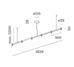 Suspension*Wever&Ducré Suspension, Trace Chandelier 2.0, , LED, dim, 3000K, 1200 lm, L182,8cm, H5cm - noir
