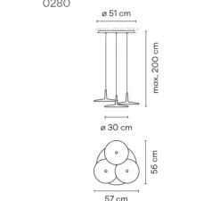 Suspension*Vibia Suspension, triple, Skan 0280, , LED, 2700K, 2147lm, L57cm, H14cm - vert