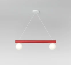 Suspension*Atelier Areti Suspension, Tube with globes and cones, , L90cm, H87,3cm - blanc, rouge