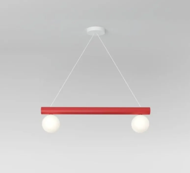 Suspension*Atelier Areti Suspension, Tube with globes and cones, , L90cm, H87,3cm - blanc, rouge