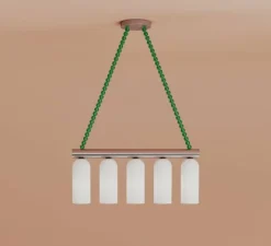 Suspension*Atelier Areti Suspension, Tulip 567, cinq cylindres, , L84cm, H30cm - nickel, vert