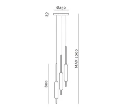 Suspension, Typha 02, blanc et laiton, LED, 2700K, 3600lm, Ø5cm, H80cm - Il Fanale