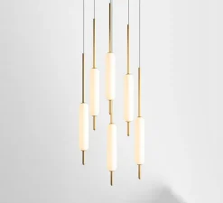 Suspension*Il Fanale Suspension, Typha 03, , LED, 2700K, 7200lm, Ø5cm, H80cm - blanc et laiton