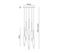 Suspension*Il Fanale Suspension, Typha 03, , LED, 2700K, 7200lm, Ø5cm, H80cm - blanc et laiton