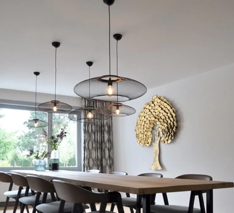 Suspension, ufo full, medium, noir charbon, bague laiton, câble noir, Ø60cm, H18cm - Atelier Robotiq