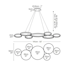 Suspension*Le Deun Suspension, Ultra 8 XS, , LED, dim, 2700K, 3168 lm, L141cm, H2cm - noir