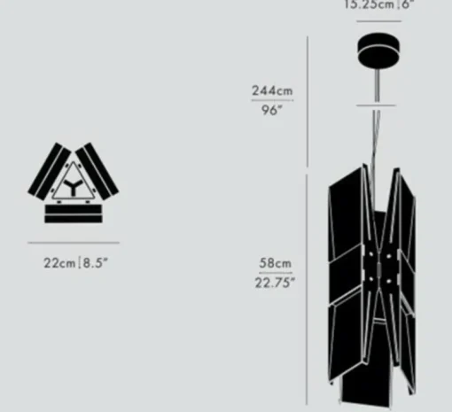 Suspension*A-N-D Suspension, Vector, 3 panneaux, , LED, dim, coupure de phase, 2700K, Ø22cm, H58cm - acier poli