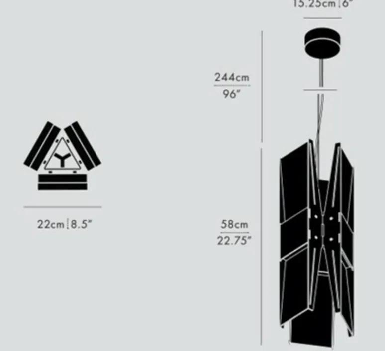 Suspension*A-N-D Suspension, Vector, 3 panneaux, , LED, dim, coupure de phase, 2700K, Ø22cm, H58cm - acier poli