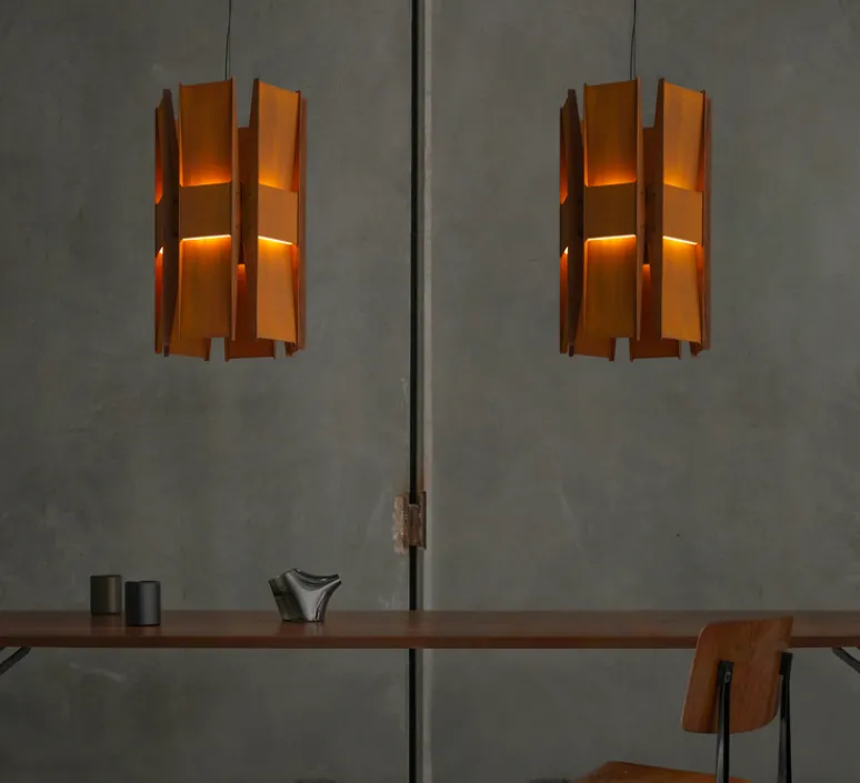 Suspension*A-N-D Suspension, Vector, 6 panneaux, , LED, dim, coupure de phase, 2700K, L22cm, H58cm - rouille