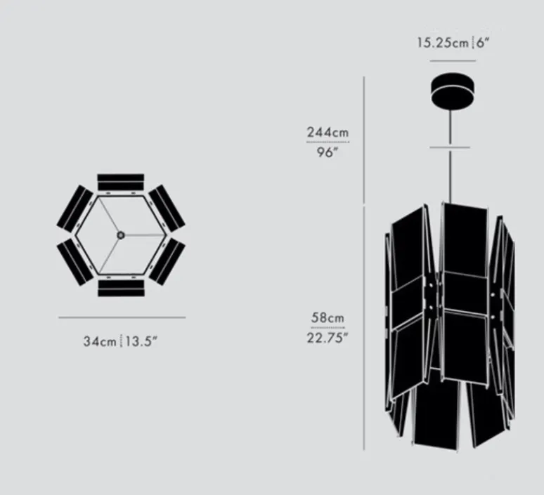 Suspension*A-N-D Suspension, Vector, 6 panneaux, , LED, dim, coupure de phase, 2700K, L22cm, H58cm - rouille