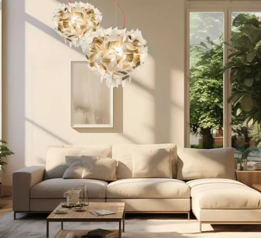 Suspension*Slamp Suspension, Veli Aurea L, câble rouge, , Ø60cm, H50cm - blanc, or