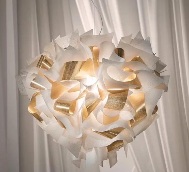 Suspension, Veli Aurea S, câble transparent, blanc, or, Ø42cm, H36cm - Slamp