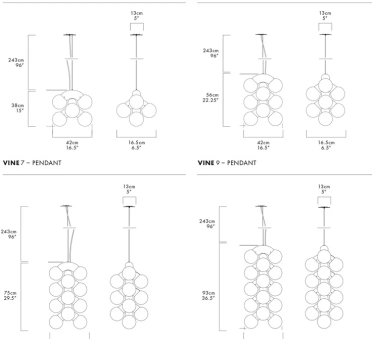 Suspension, Vine 5 pendant, Midnight, chrome, LED, 3000K, lm, Ø42cm, H57cm - A-N-D