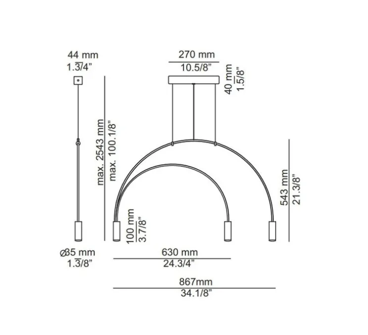 Suspension, Volta, T-3536-W, noire avec têtes dorées, rosace noire, LED, dim, 2700k, 3 x 565 lm, L86,7cm, H54,3cm - Estiluz