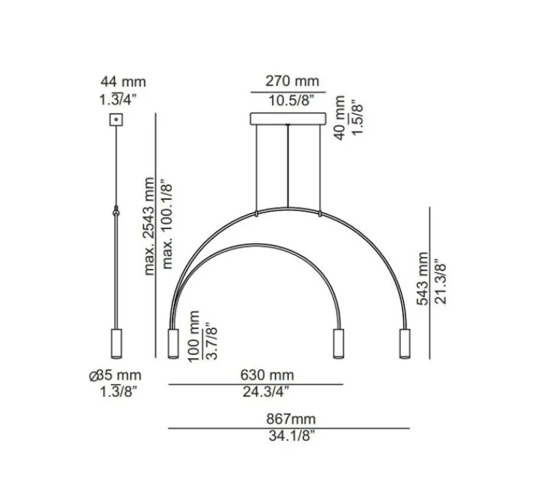 Suspension*Estiluz Suspension, Volta, T-3536-W, , LED, dim, 2700k, 3 x 565 lm, L86,7cm, H54,3cm - noire avec têtes noires