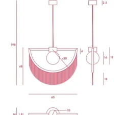 Suspension*Houtique Suspension, Wink, or, rouge, LED, L60cm, H48cm - laiton, rouge