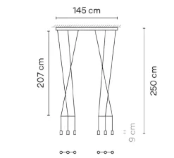 Suspension, Wireflow, 0338, noir, LED, dim, 2700K, 2942 lm, L145cm, H9cm - Vibia