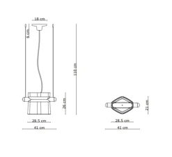 Suspension*Ferroluce Suspension, Yakitori C2791, , L41cm, H26cm - bleu, jaune, gris sable