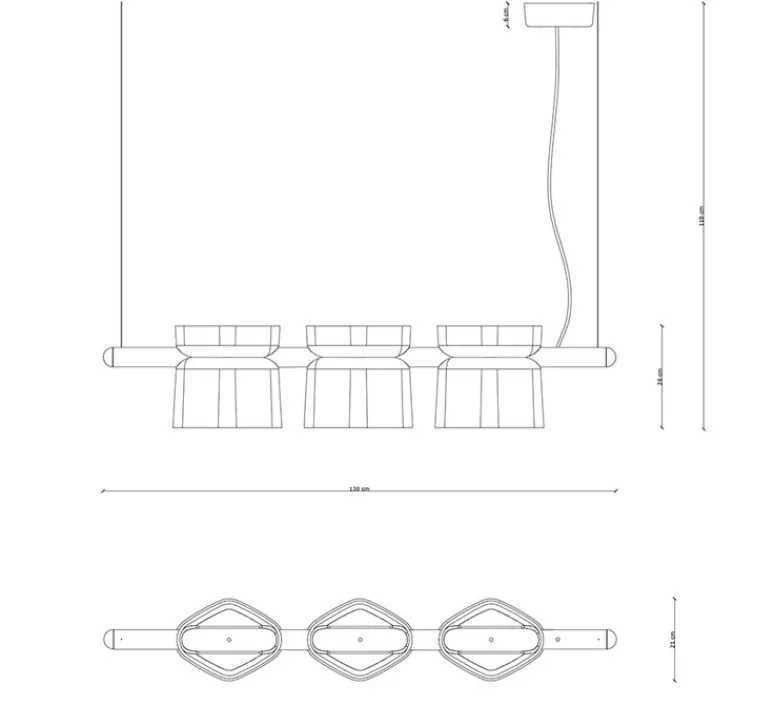 Suspension*Ferroluce Suspension, Yakitori, , L130cm, H26cm - vert Bali, bleu azur, orange