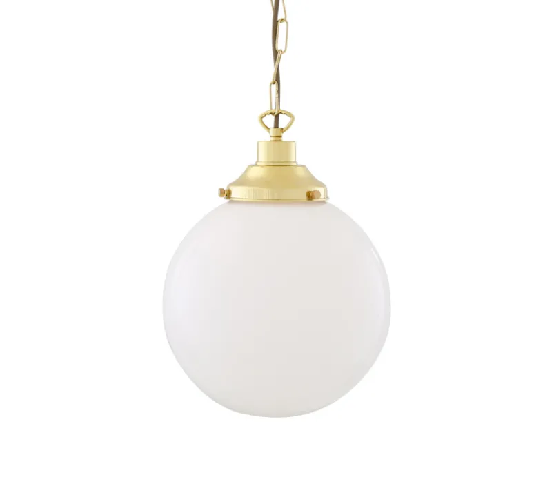 Suspension*Mullan Lighting Suspension, Yerevan , laiton poli, verre opalin, Ø25cm, H32cm - laiton, verre opalin