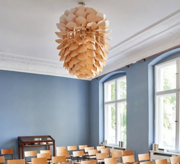 Suspension, Zappy, Big, Chêne, câble crème, rosace blanche, H130cm, Ø110cm - SCHNEID