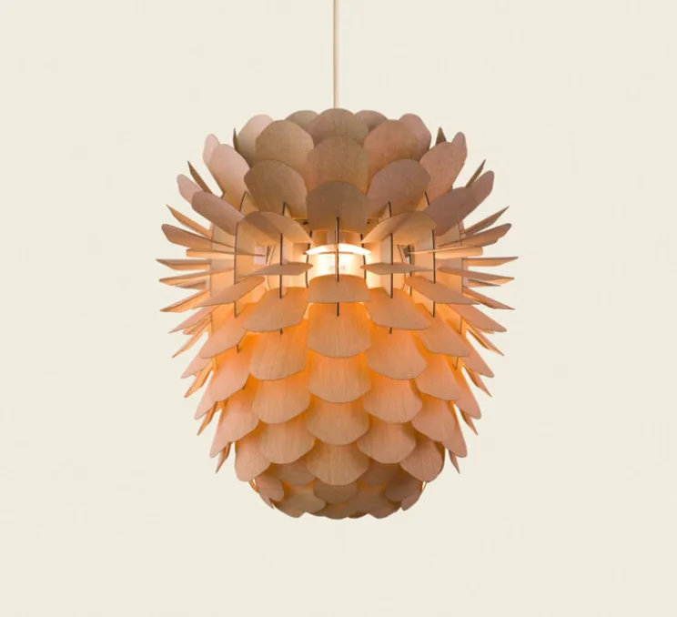 Suspension, Zappy, Small, Chêne, câble crème, rosace blanche, H43cm, Ø36cm - SCHNEID