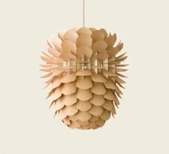 Suspension, Zappy, Small, Chêne, câble crème, rosace blanche, H43cm, Ø36cm - SCHNEID