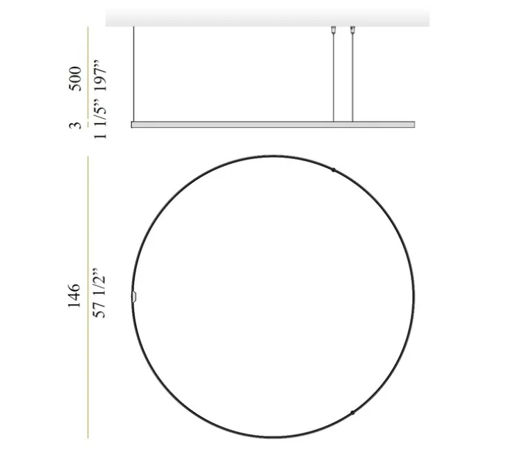 Suspension, Zero Round Vertical sans rosace, laiton satiné, LED, 3000K, 6120lm, Ø146cm, H3cm - Panzeri