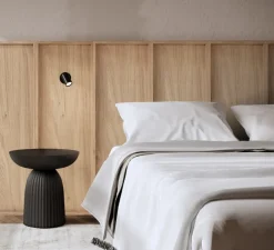 Tête de lit, Wallwood, droit, chêne, pour lit 140 à 180cm + 2 liseuses Ascoli, noir, L200cm, H120cm - Studio Gazelles Editions