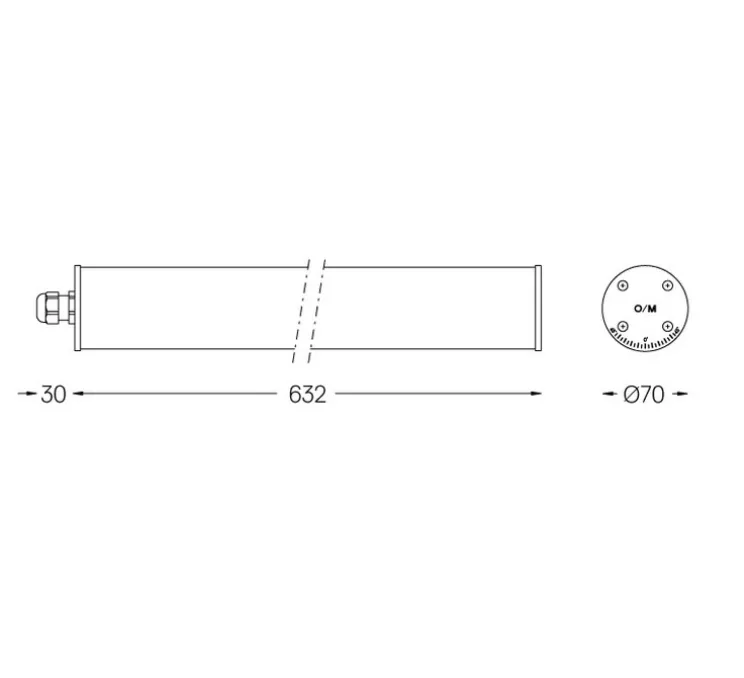 Tube lumineux, Tubo 70, on/off, givré, IP67, LED, 7,8W, 4000K, 1090lm, L63,2cm, H7cm - O/M Light