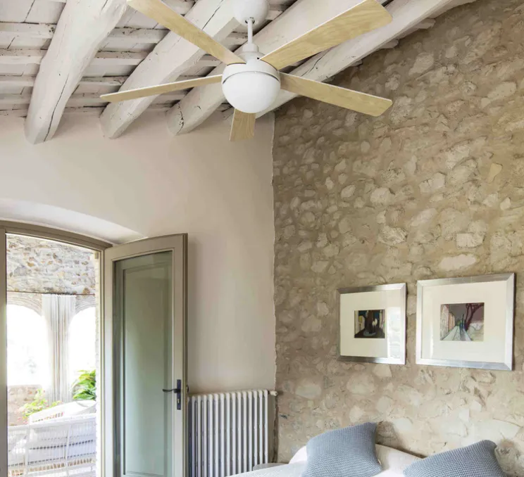ventilateur lumineux, IZARO, été/hiver, DC Motor, blanc, LED, 3000K, 850lm, Ø132cm, H42cm - Faro