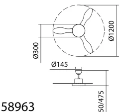 Ventilateur lumineux, Riga, été/hiver, chrome mat, LED, dim, 3000 / 4000 / 6000K, 3800 lm, Ø120cm, H47,5cm - MDC