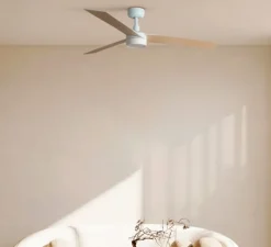 Plafonnier & Spot*Faro Ventilateur lumineux, Rudder, , LED, dim, 2700 - 4350 - 6000K, 1300 lm, Ø132cm, H34cm - blanc, frêne